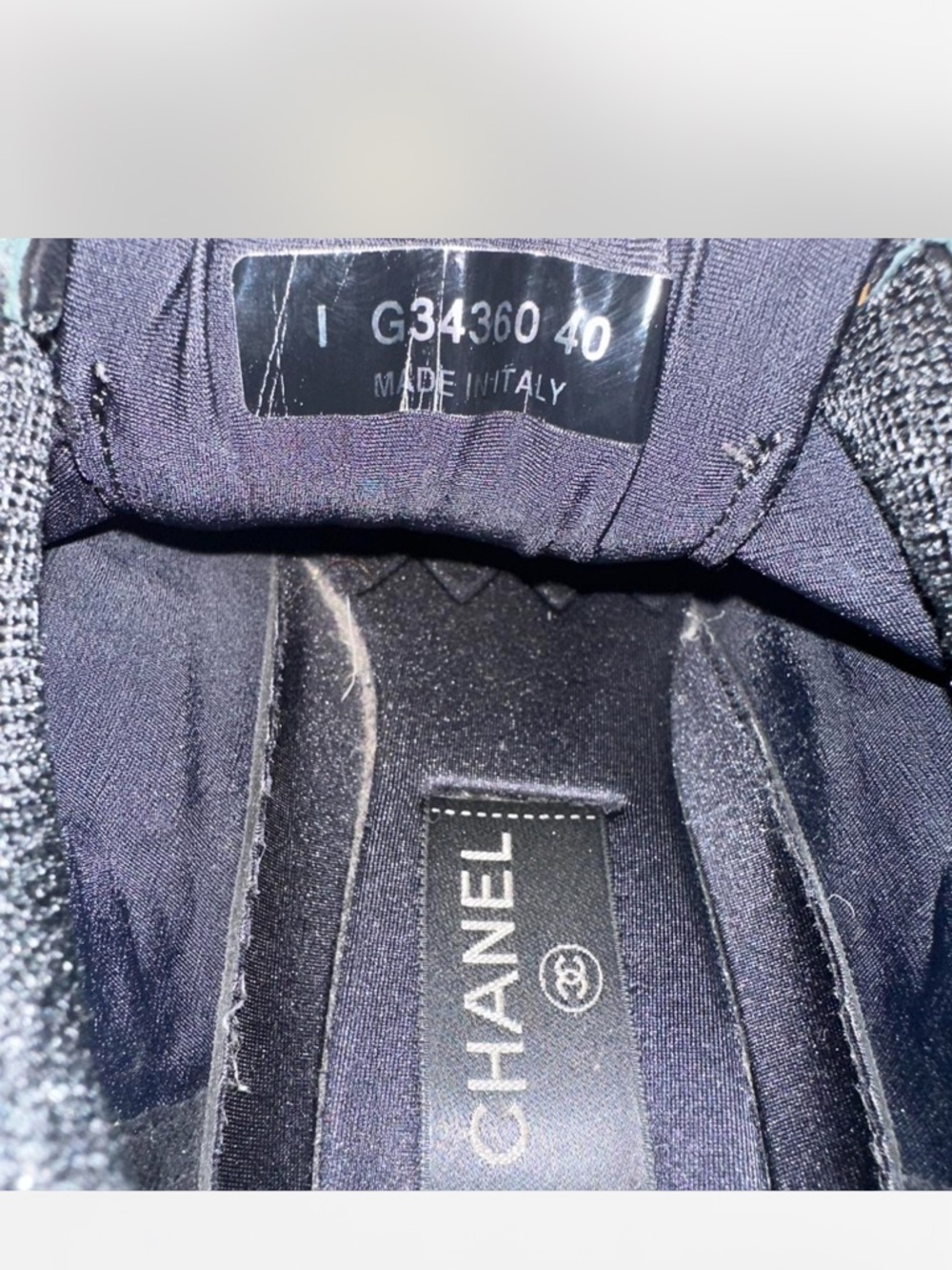 CHANEL Black and Gold Signature Logo Slip-On Sneakers - Picture 2 of 4
